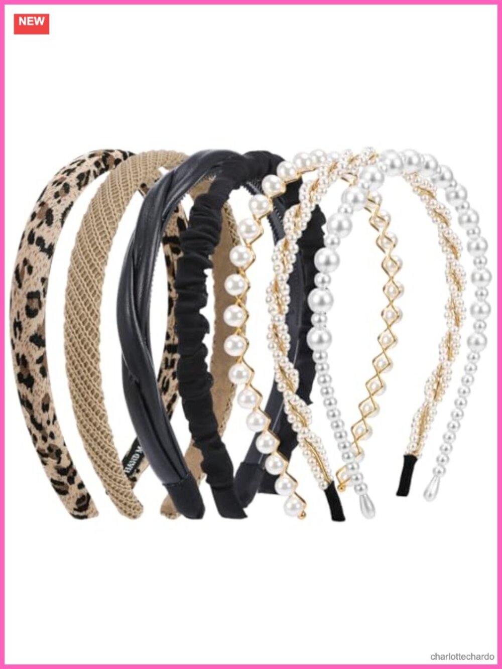 7 Pc Pearl Headbands Set Non Slip Fabric Faux Leather Padded Hair Bands